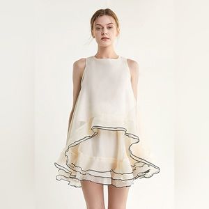 Ivory Contrast Trim Cold Shoulder Top & Mini Skirt Two-Piece Set